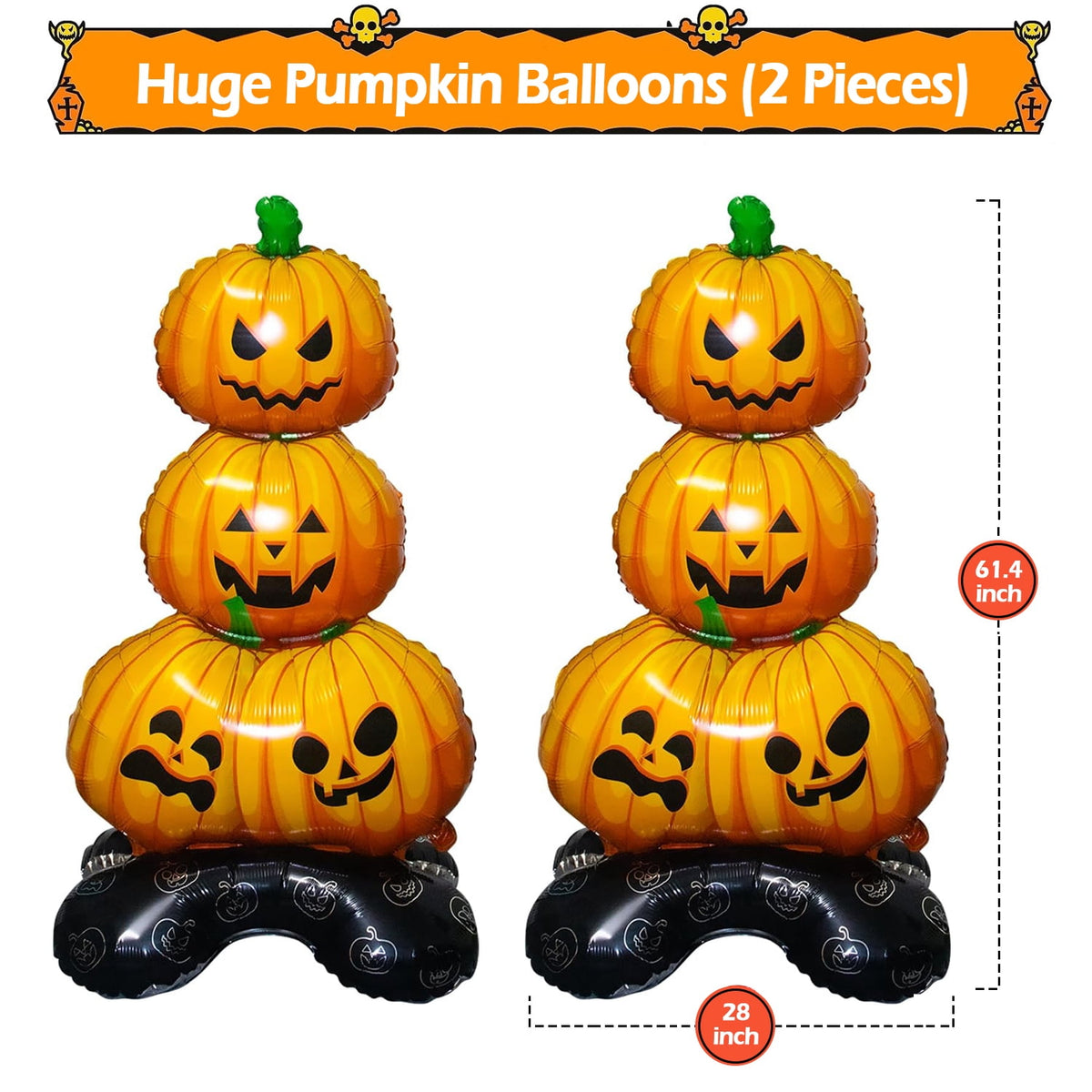 Pack of 2 Halloween Balloons, IC ICLOVER 61.8” Jumbo Skull Foil Balloons Skeleton Themed Party Decoration
