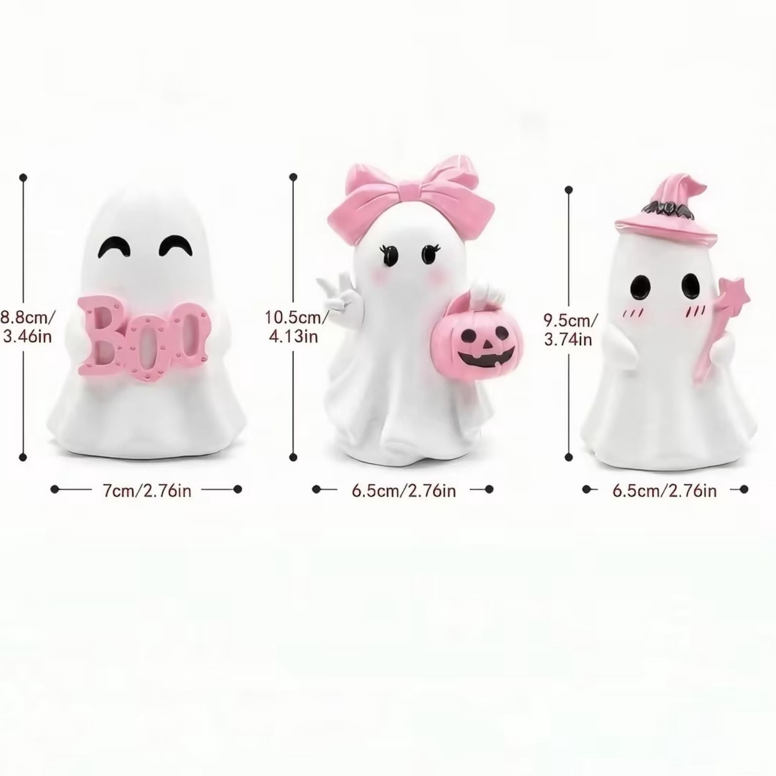 Pink Halloween Decor Ghost Candy Bowl Figurine with Bow and Scalloped Holder for Indoor Tabletop Decor and Party Favor Display