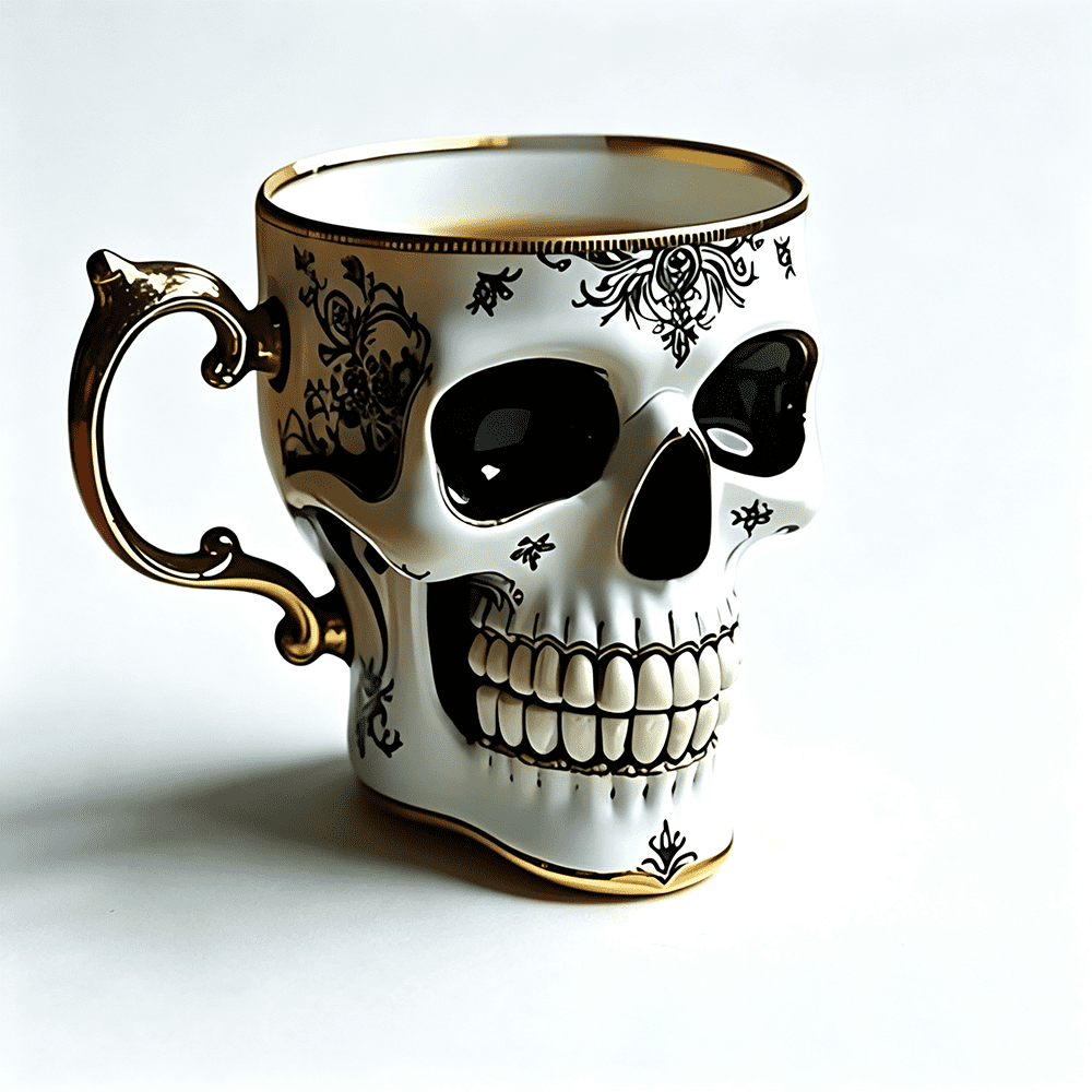Skull Coffee Mug,Sparkly Skull Coffee Mug Gothic Tea Cups ,Skull Coffee Cup,Gothic Porcelain Tea Cup With Gold Trim, Skullcoffee Mug Halloween Gifts, Great For Coffee Lovers Unique Gift
