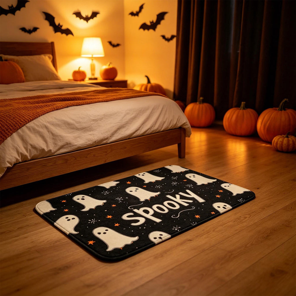 Halloween Wreath Shaped Rugs, Soft Indoor Mat for Entryway, Kitchen, Halloween Party, Pumpkin Witch Spooky Home Decor, 23.62x15.75 Inches