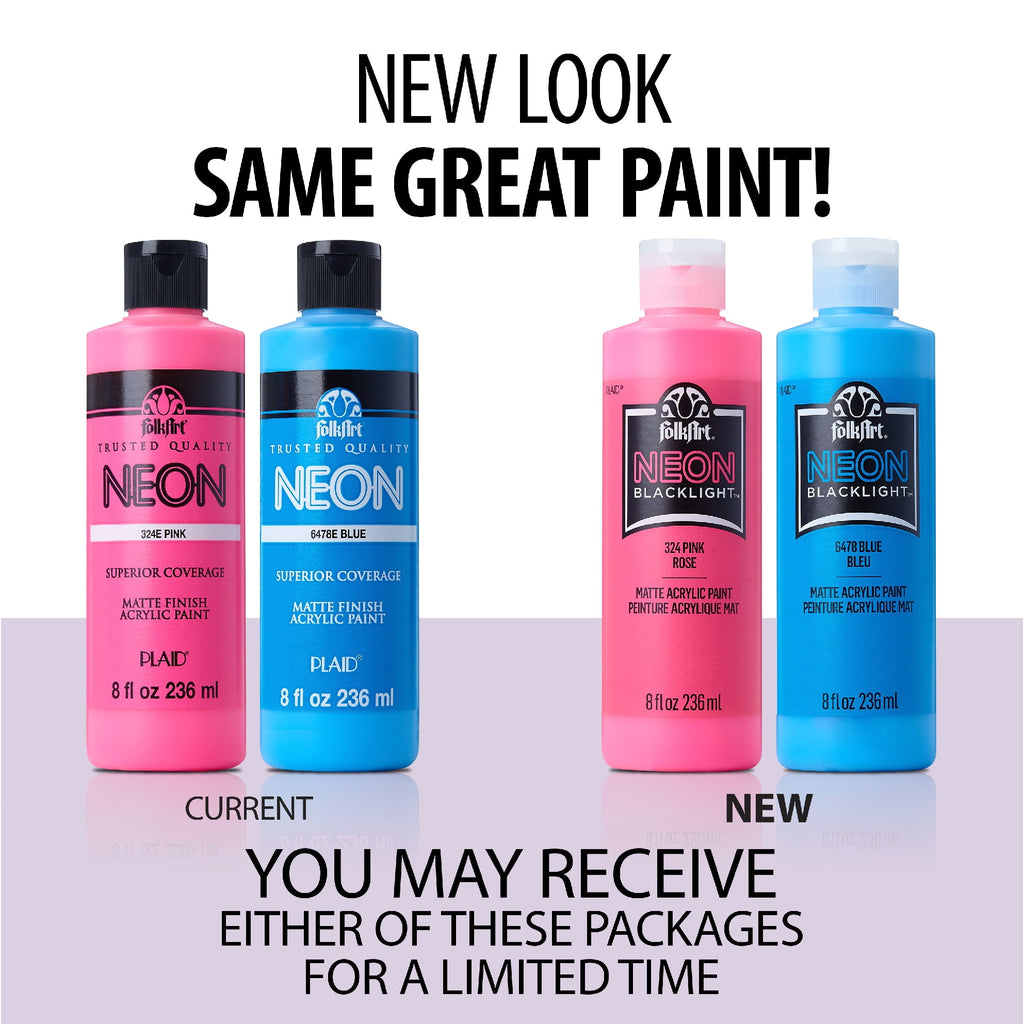 FolkArt Neon Blacklight Acrylic Craft Paint, Matte Finish, Pink, 2 fl oz