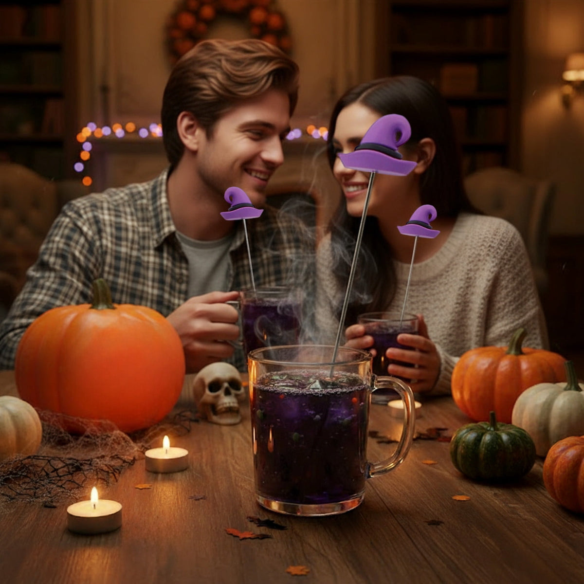 Stainless Steel Mixing Spoon for Cocktails – Halloween Barware, 304 Food - Grade Stirring Rod with Ghost, Witch Hat, Bat & Pumpkin Designs,Orange