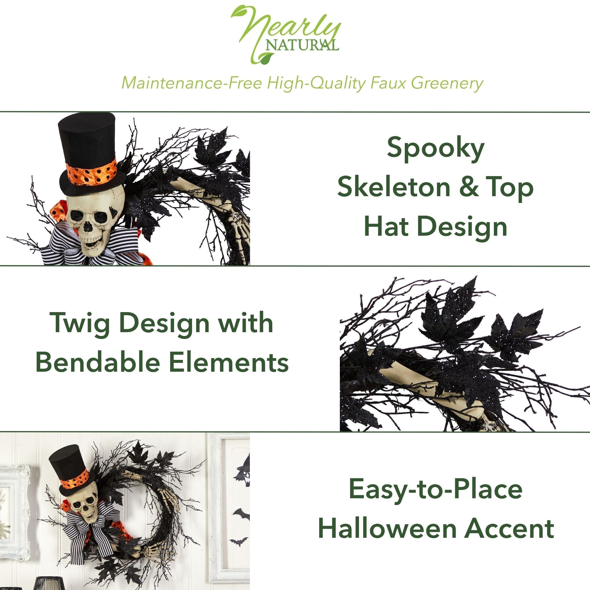 Nearly Natural 26in. Halloween Dapper Skeleton Wreath