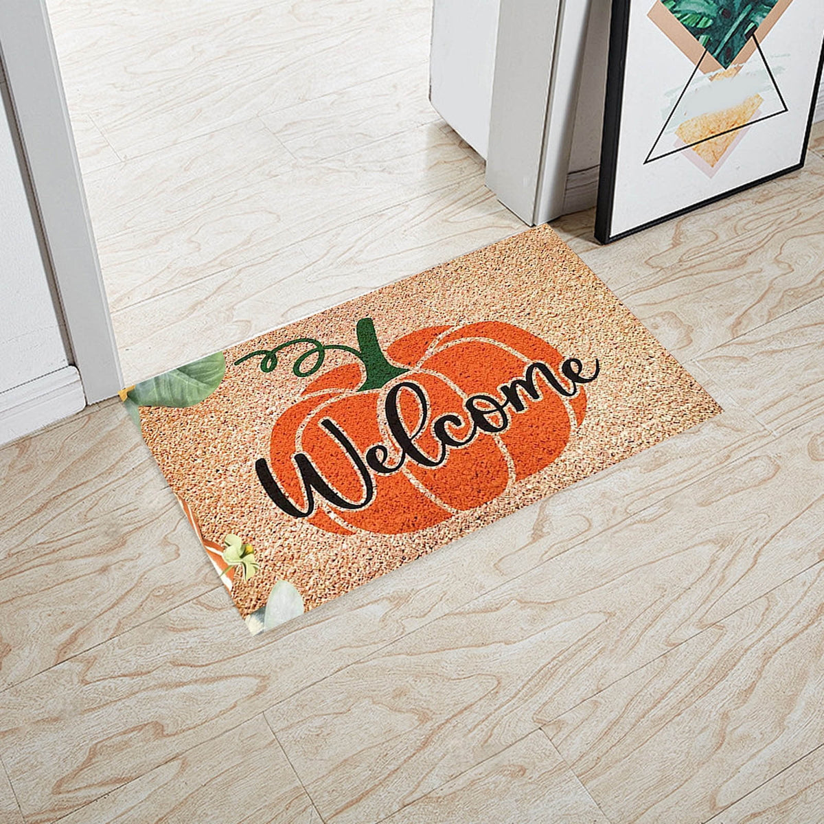 Zhourta Halloween Fall Plaid Outdoor Rug Orange Plaid Outdoor Rug Cotton Hand Woven Check Rug Layered Doormats for Front Door Front Porch Farmhouses Entryway Patio 15.7x23.6 Inch