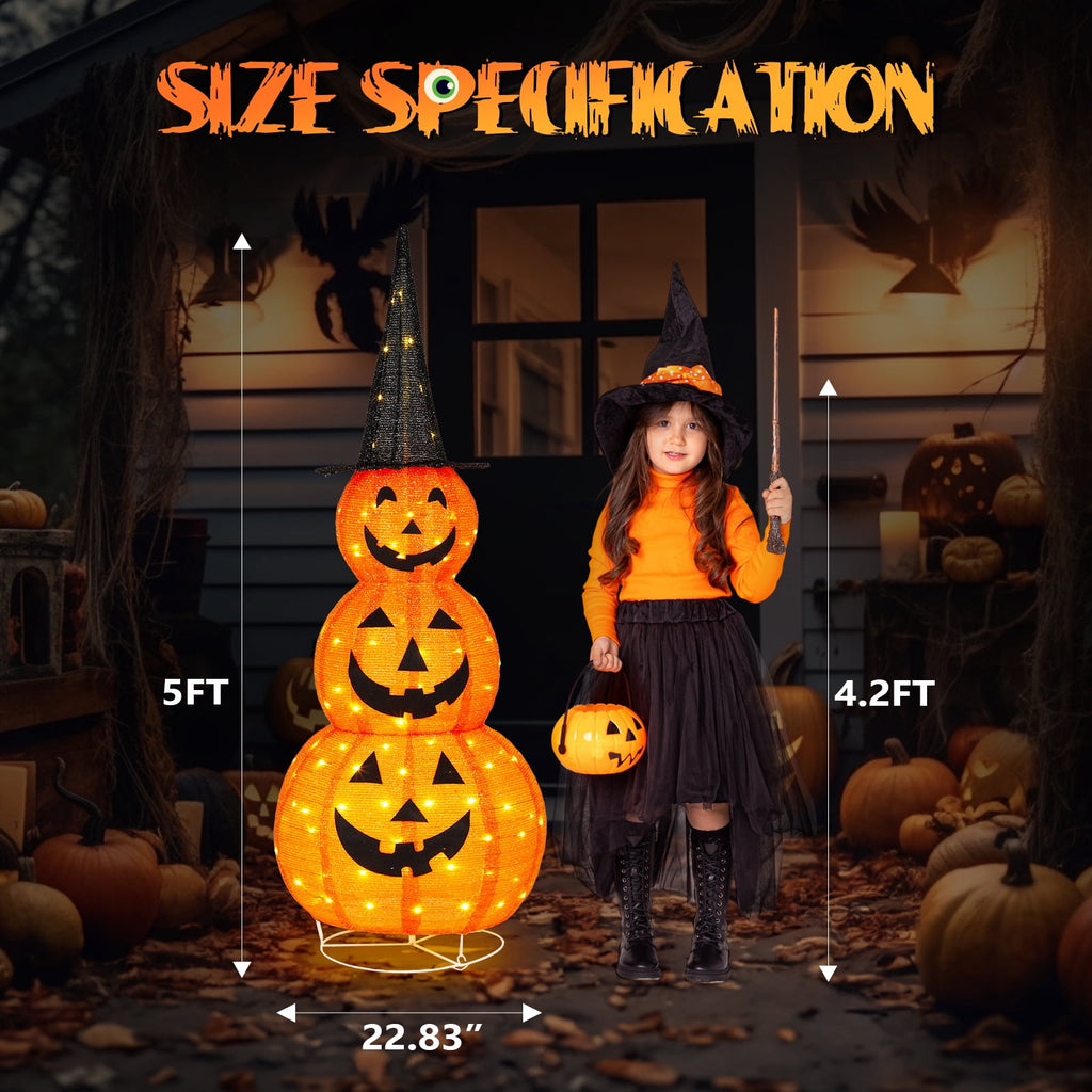 Zimtown 5'' Halloween Outdoor Decor, Halloween Pumpkins Lighted Pumpkins, Halloween Yard Decoration for Party