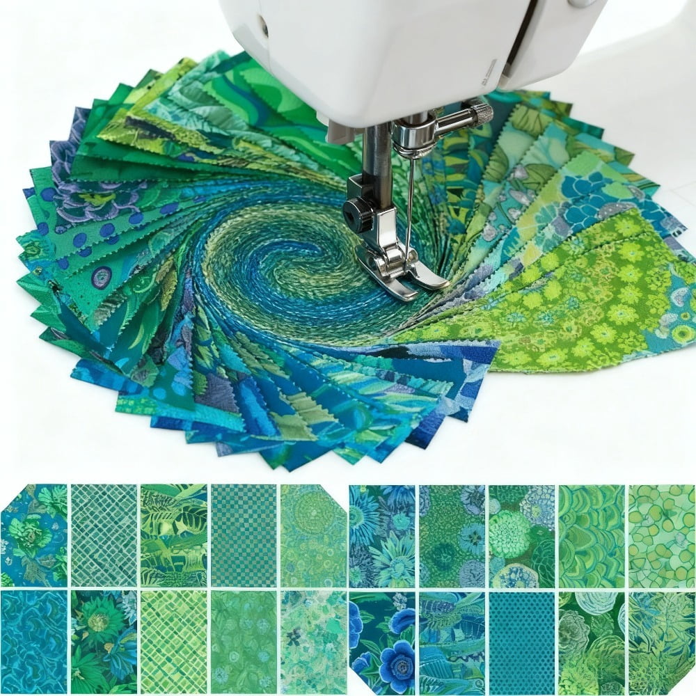 HEYMAPLE 40Pcs Jelly Roll Fabric Strips for Quilting and Sewing, 2.6" x 20" Precut Fabric Squares for DIY Craft Handmade Accessories, Blue-Green