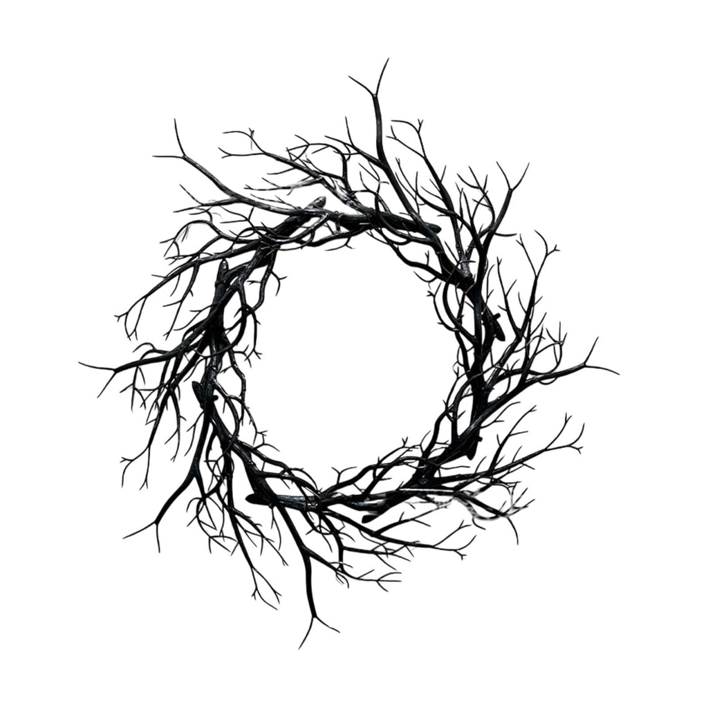WWC Halloween Wreath, 18 inch Black Bats and Bare Branch Wreath, Gothic Halloween Decor Twig Wreath for Halloween Party Front Door Porch and Fireplace