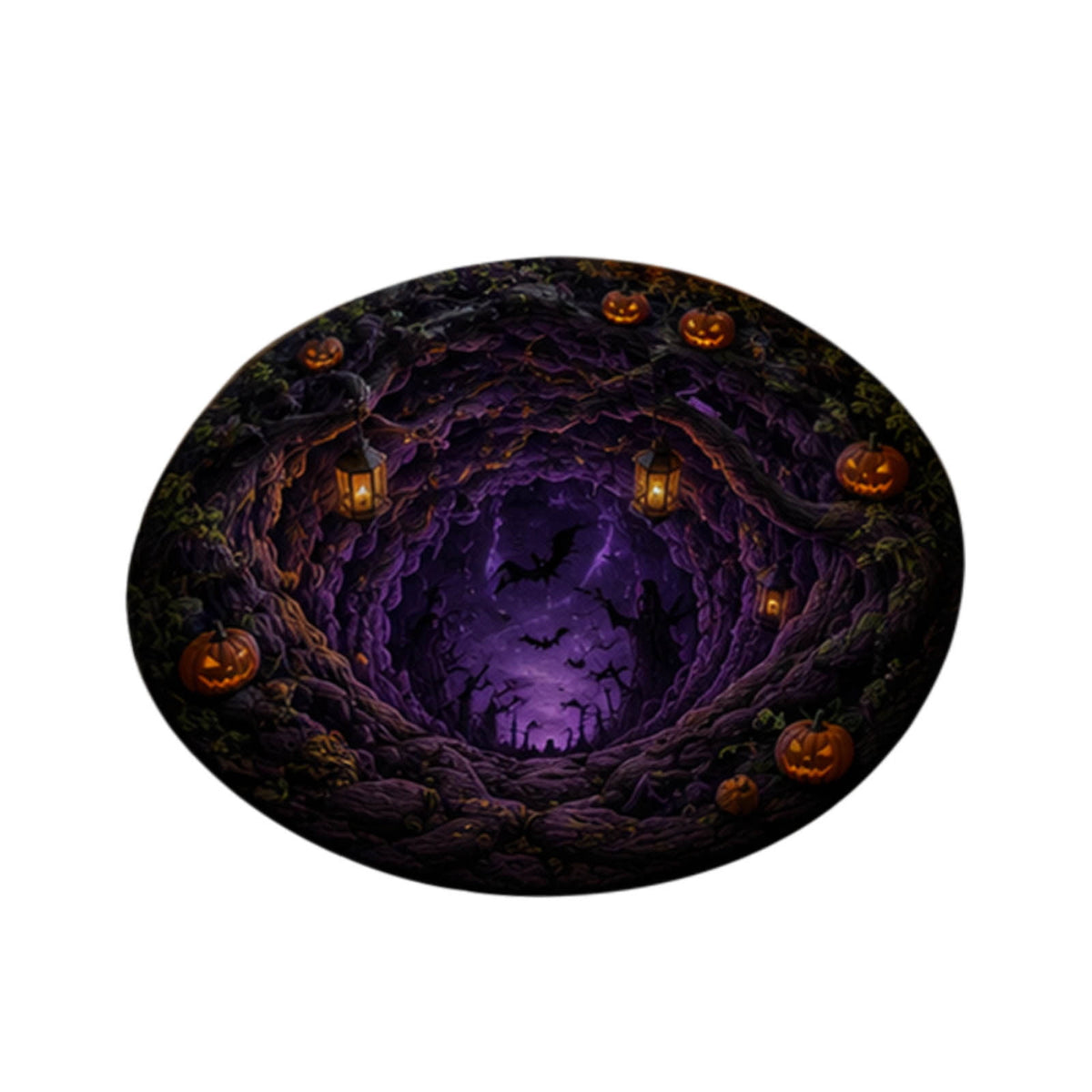 3D Illusion Halloween Round Rug, Non Printed Optical Vortex Doormat, Spooky Circular Floor Mat for Indoor Entryway Home Party Decor 60x60cm