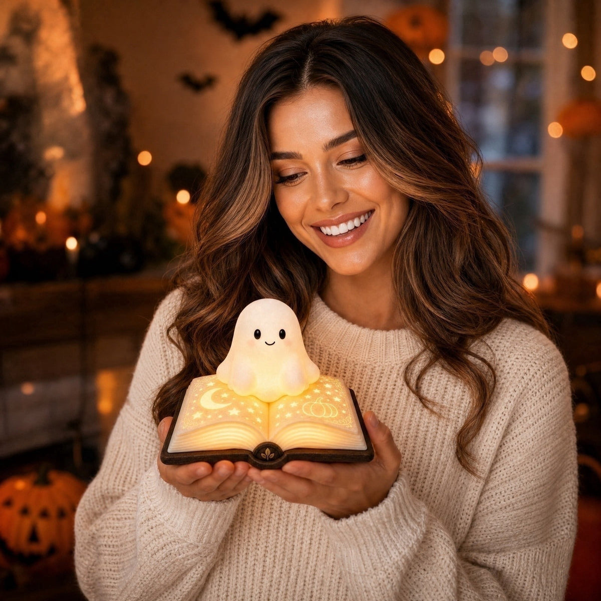 Clearance Halloween Decor-Halloween Decorations Indoor-Light up Ghost in Glass Like-Cute Ghost with Light for Home Kitchen Mantel Tabletop Party Decor and Holiday Decorations Best Halloween Gifts