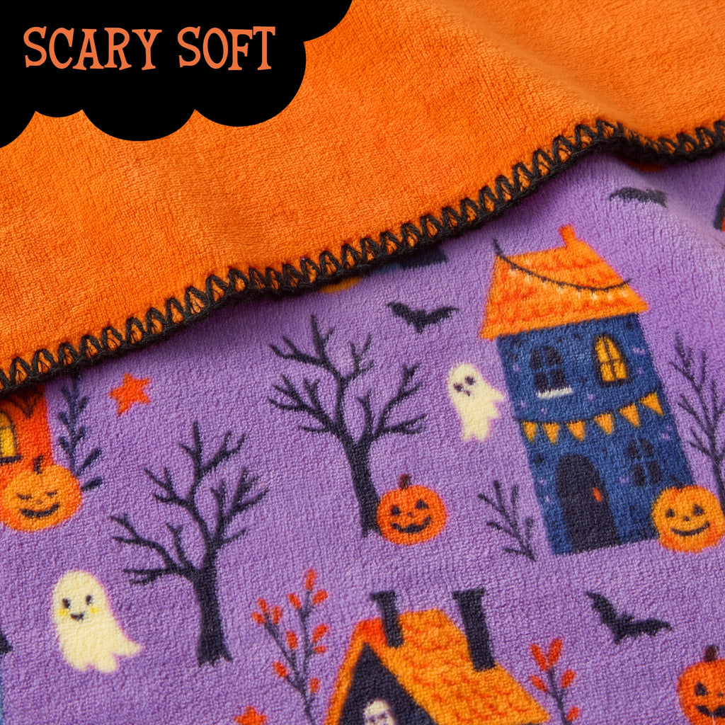 Boo-tique Halloween Plush Soft Oversized Couch Throw Blanket, Cats and Pumpkins, Orange, 50 x 72 in