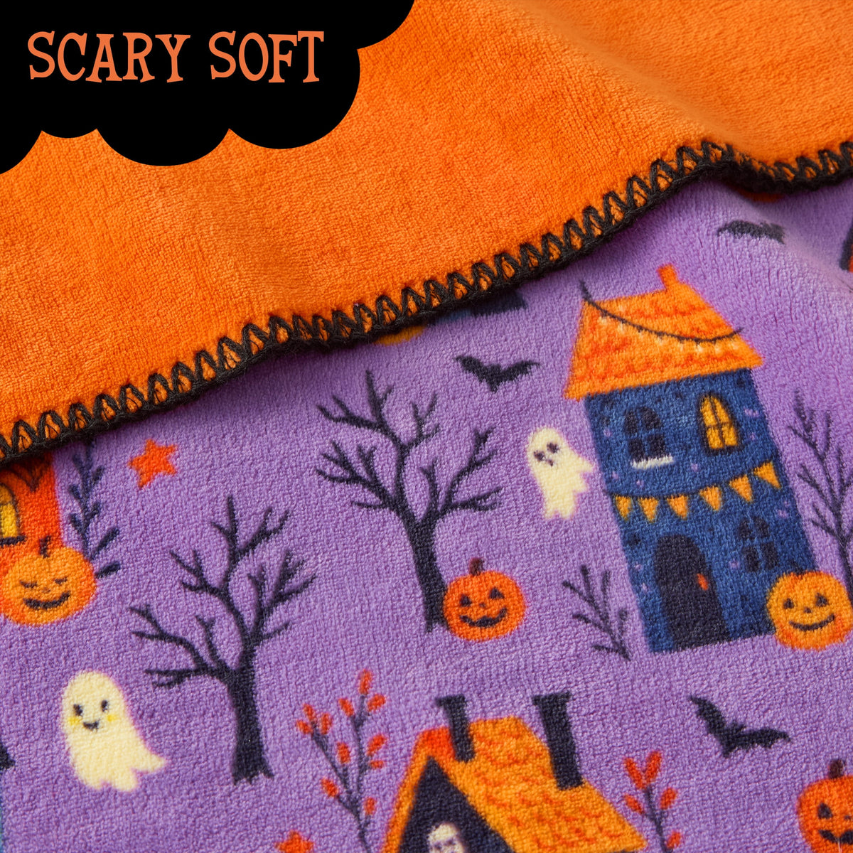 Boo-tique Halloween Plush Soft Oversized Couch Throw Blanket, Cats and Pumpkins, Orange, 50 x 72 in