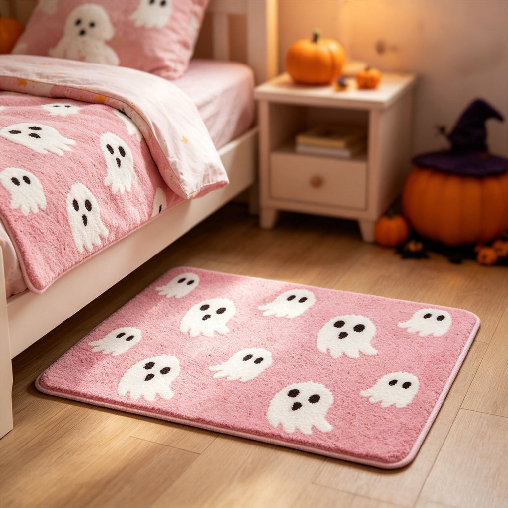 Halloween Heart Print Doormat 60x40cm, Black Orange Spooky Entry Mat for Front Door, Non-Slip Indoor Outdoor Rug