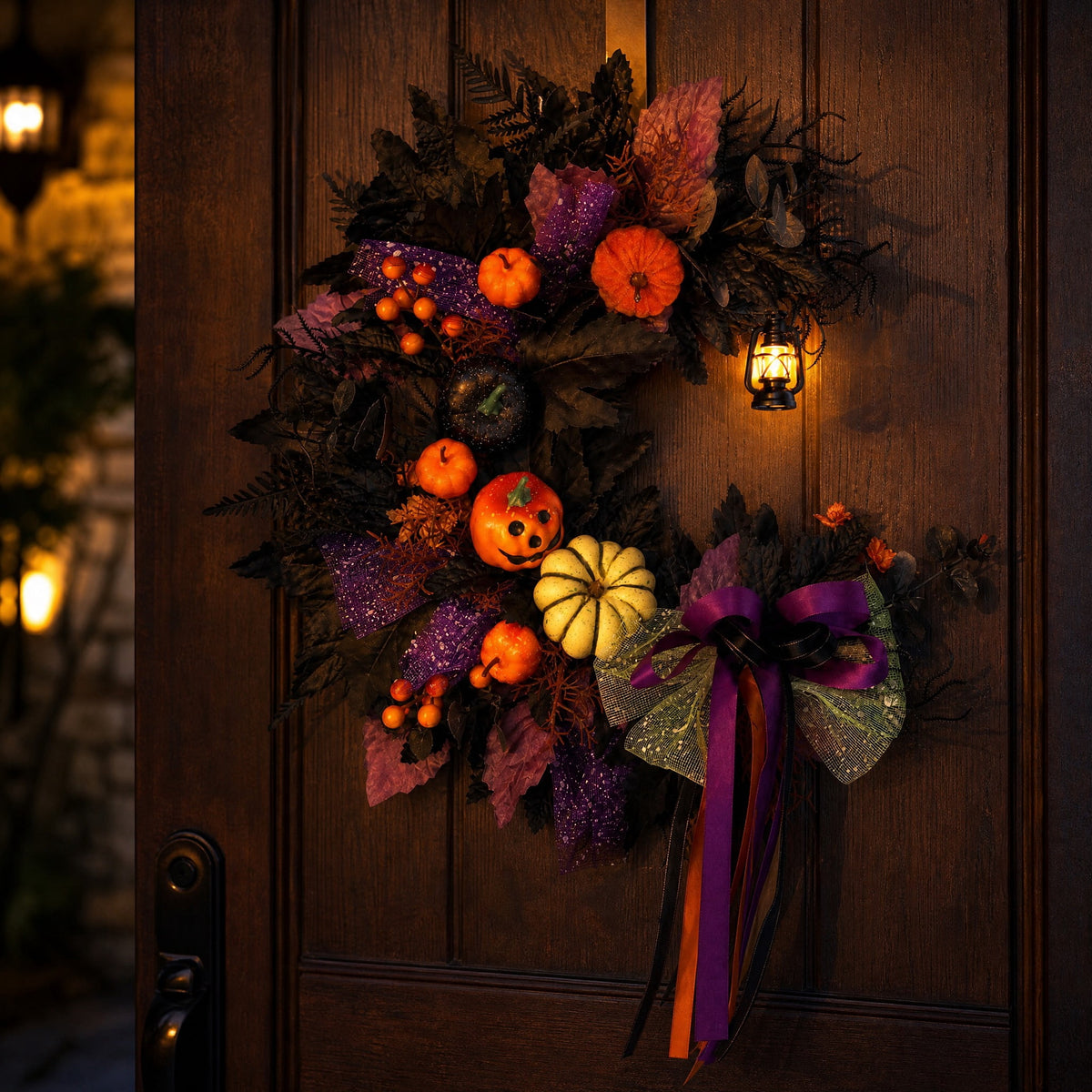Halloween Wreath for Front Door, Crescent Wreath Moon, Black Gothic Spooky Outdoor Décor