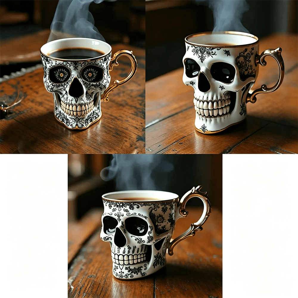 Skull Coffee Mug,Sparkly Skull Coffee Mug Gothic Tea Cups ,Skull Coffee Cup,Gothic Porcelain Tea Cup With Gold Trim, Skullcoffee Mug Halloween Gifts, Great For Coffee Lovers Unique Gift