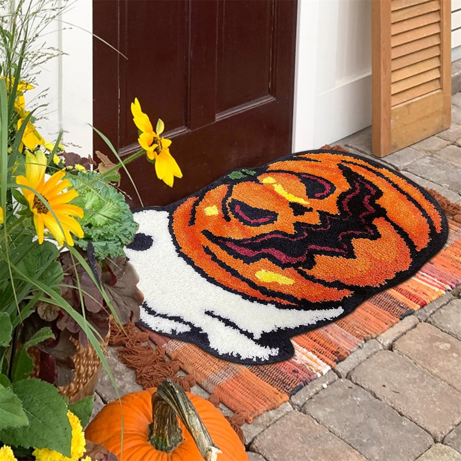 Stijggn Halloween Kitchen Rugs Halloween Mat Halloween Decorations Doormat, Welcome Mats for Front Door,Spooky Outdoor Mats for Front Door, Living Room, Bedroom, K-ids' Room