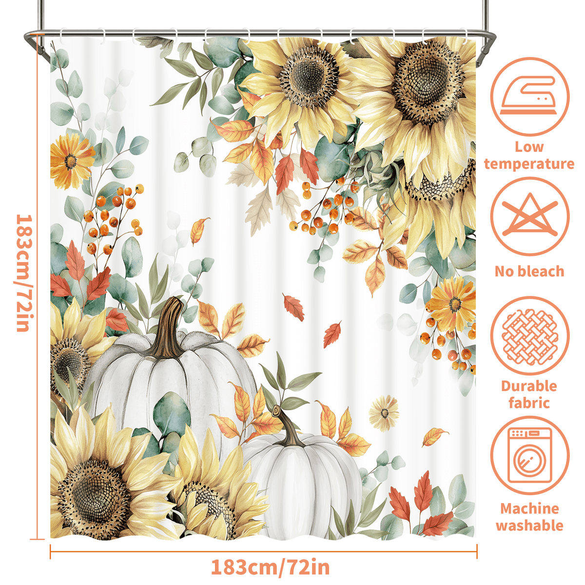 Ikfashoni Fall Shower Curtain with Hooks, Fall Decor for Home, Buffalo Plaid Pumpkin Waterproof Bathroom Curtains, 72"X72"
