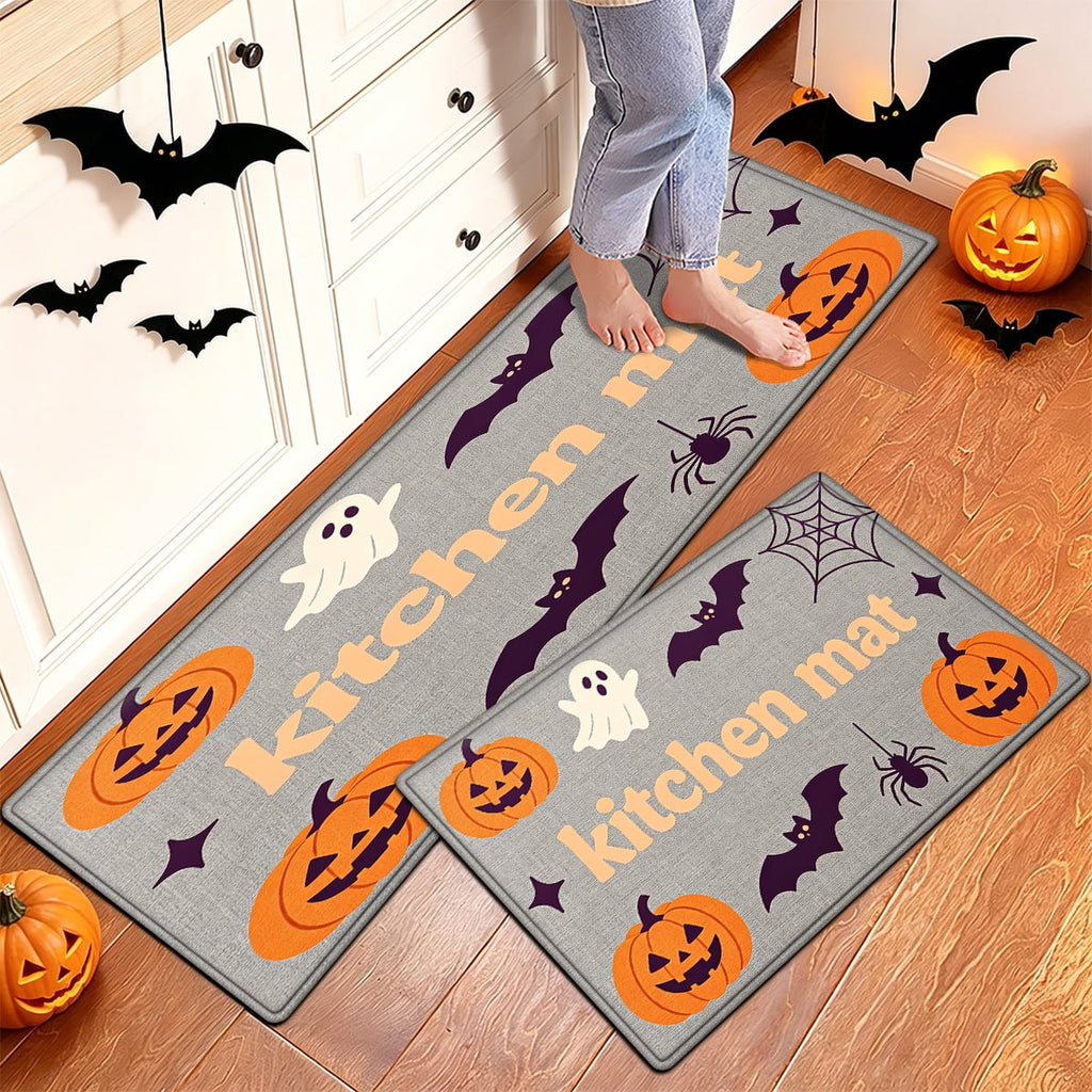YIMEIS Halloween Pumpkin Lanterns 3Pcs Flannel Mat and Kitchen Rugs Set,Soft Non-slip,Perfect for Home Bathroom