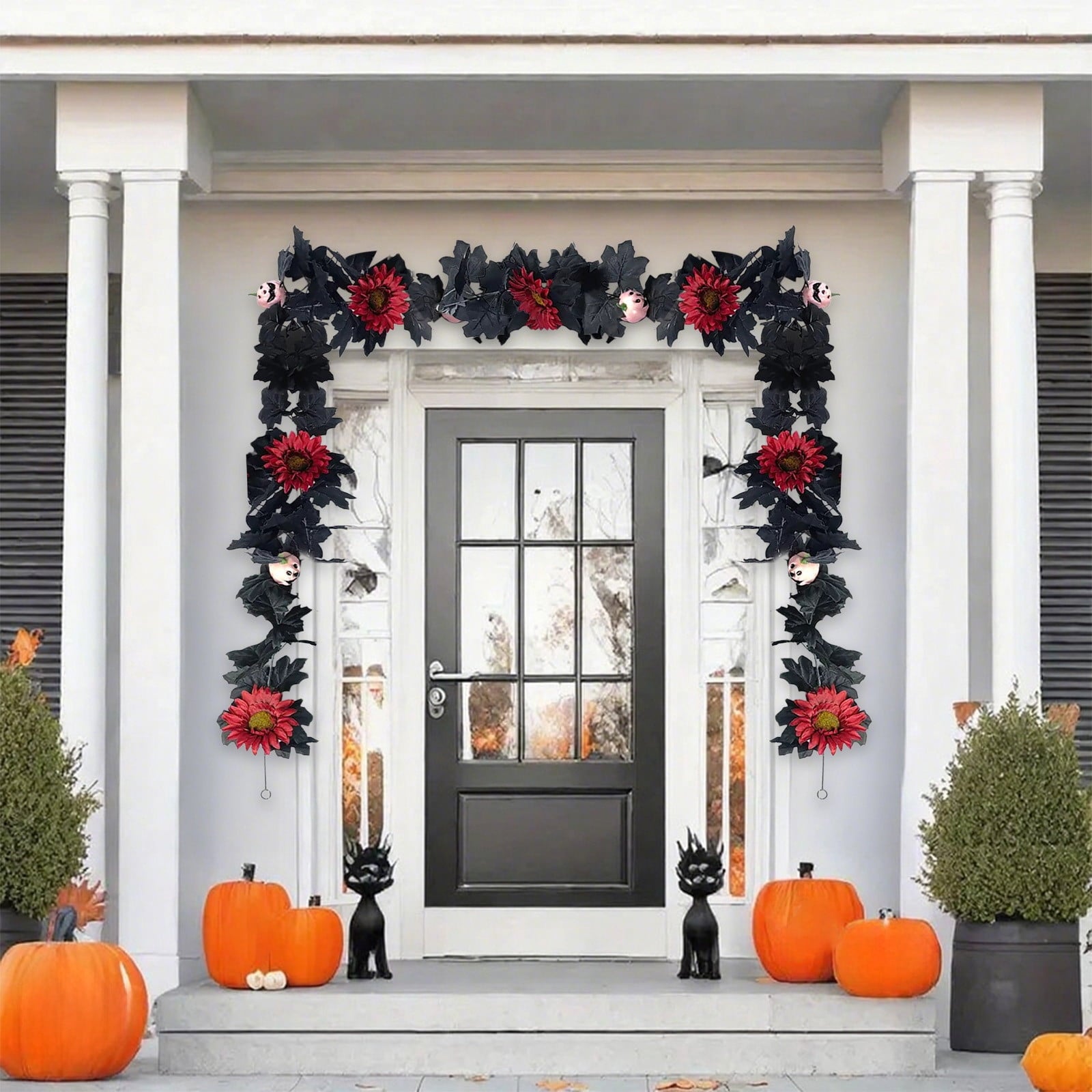 AZXY Halloween Decor, Halloween Indoor Decor, Halloween Tabletop, Artificial White Silk Rose Stems, Gothic Fake Floral Bouquet, Halloween Decorations for Home Table Party Decor