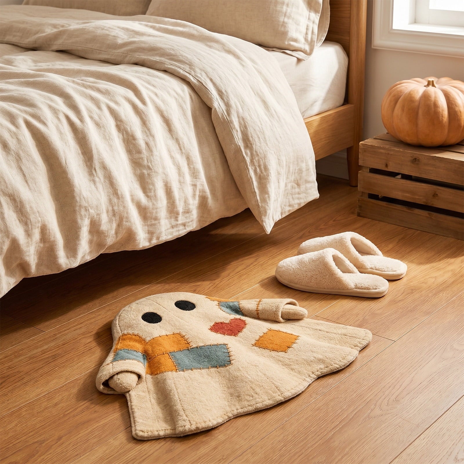 Lypsnake Patchwork Ghost Shaped Doormat,Vintage Stitched Fluffy Fabric Ghost Mat, Halloween Floor Carpet for Front Door Entrance Shower Room Fireplace Farmhouse Layout