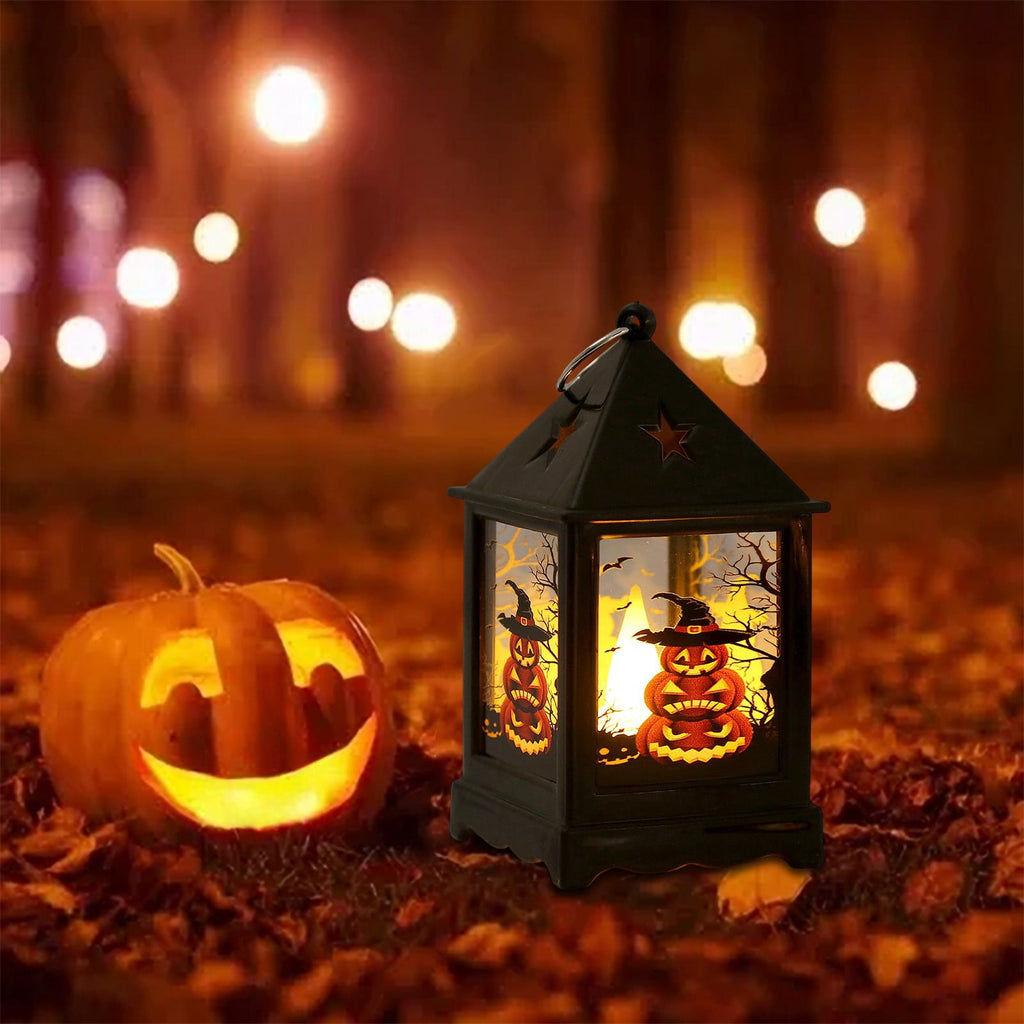 Halloween LED Lanterns with Spooky Skeleton, Owl, Bat, Castle & Flame Designs – Battery Operated Hanging Lights for Indoor/Outdoor Halloween Party Decor (C)
