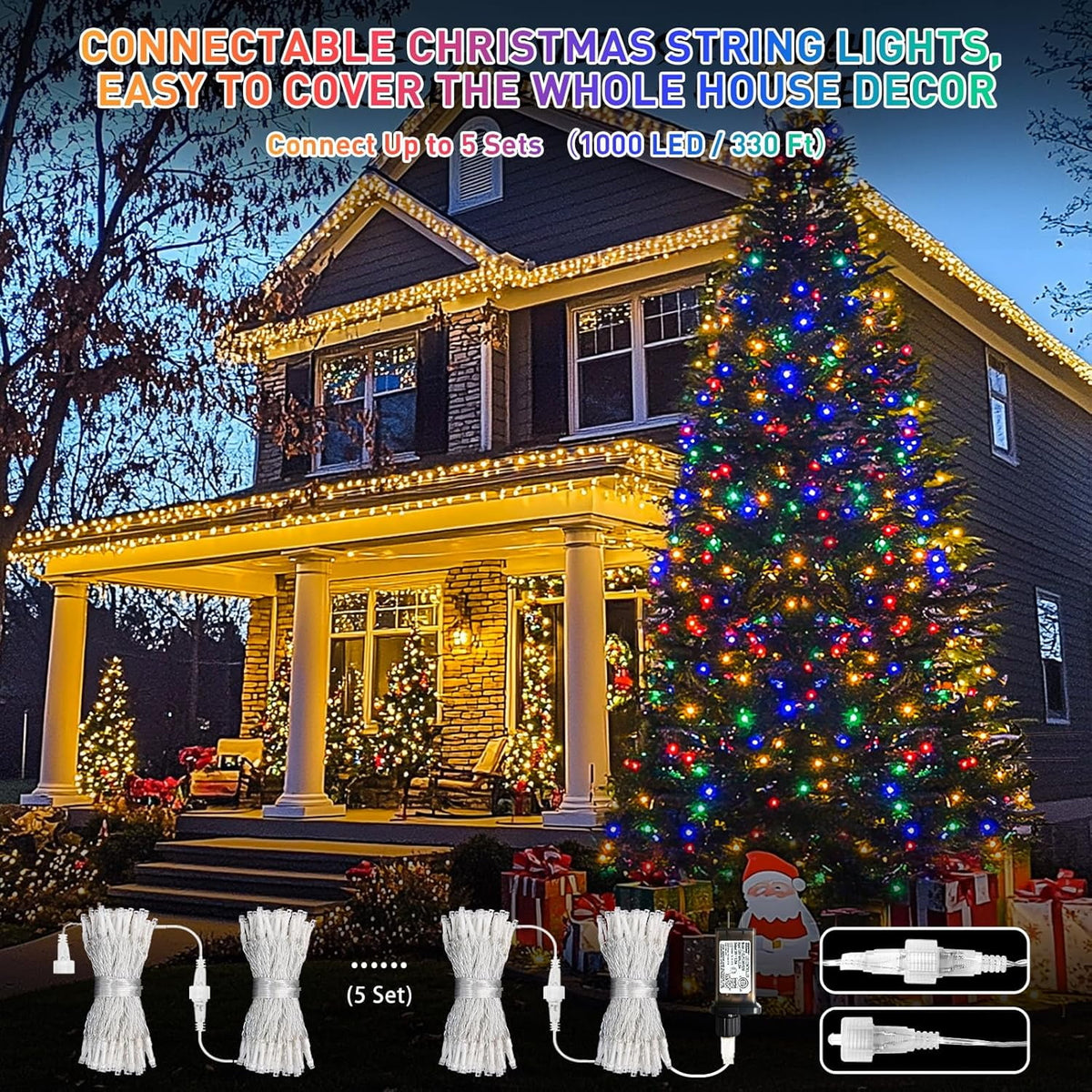 JMEXSUSS 200 LED Christmas Lights Indoor Outdoor, Connectable Warm White Christmas Tree Lights Clear Wire, 66 Ft Twinkle Fairy String Lights Plug in for Bedroom Wedding Christmas Tree Decorations
