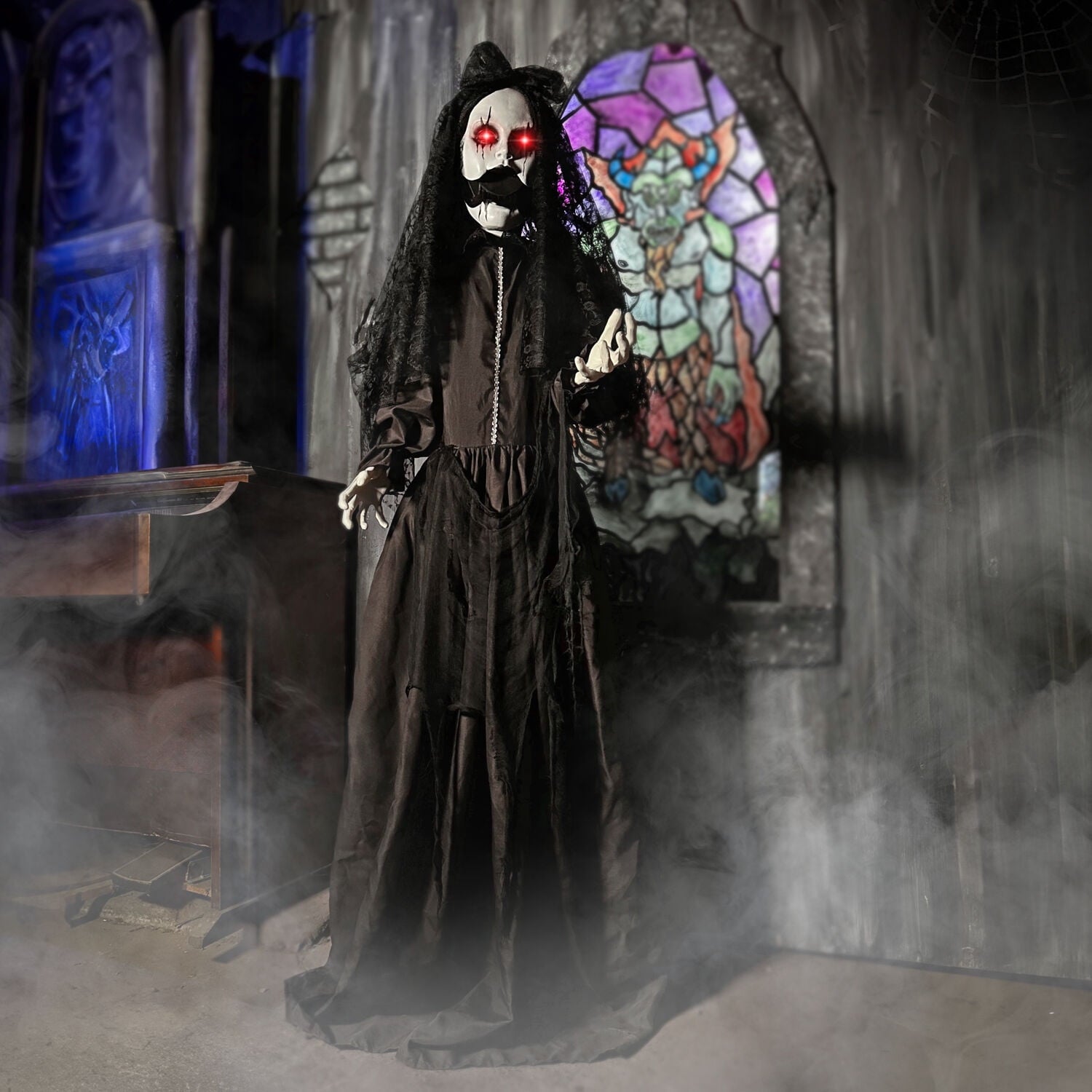 Haunted Hill Farm 6.5 Ft Life-Size Animatronic Bride Indoor/Outdoor Halloween Decoration, Multicolor, HHLADY-2FLSA