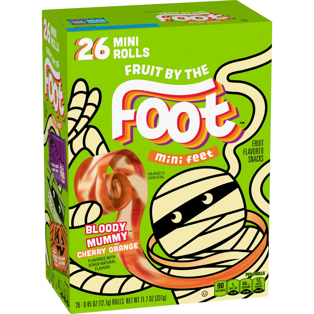 Fruit by the Foot Mini Feet Bloody Mummy Fruit Flavored Snacks, Halloween Treats, 26 Count