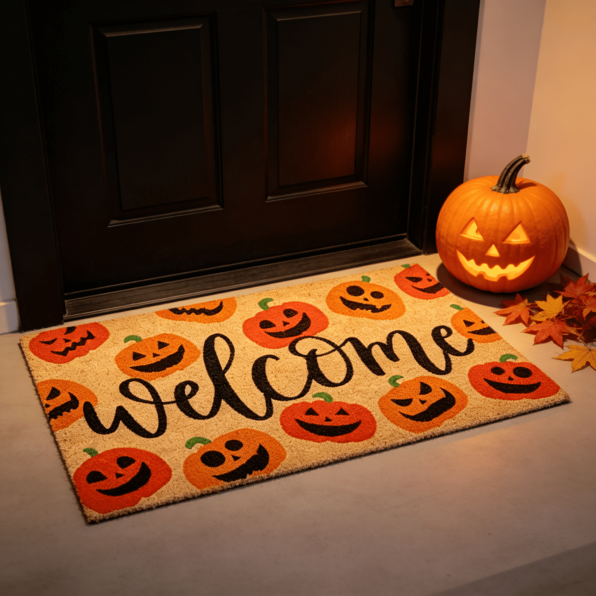 Halloween Pumpkin Welcome Door Mat, Funny Durable Non Slip Decorative Rugs for Bathroom Bedroom Kitchen Front Door