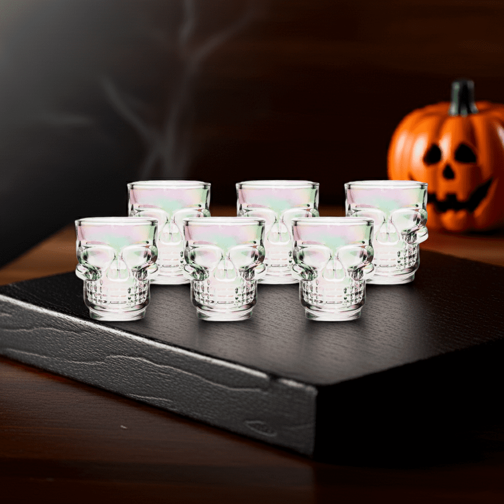 Skull Glass Shot Glasses- Set of 6 1.75oz, Clear