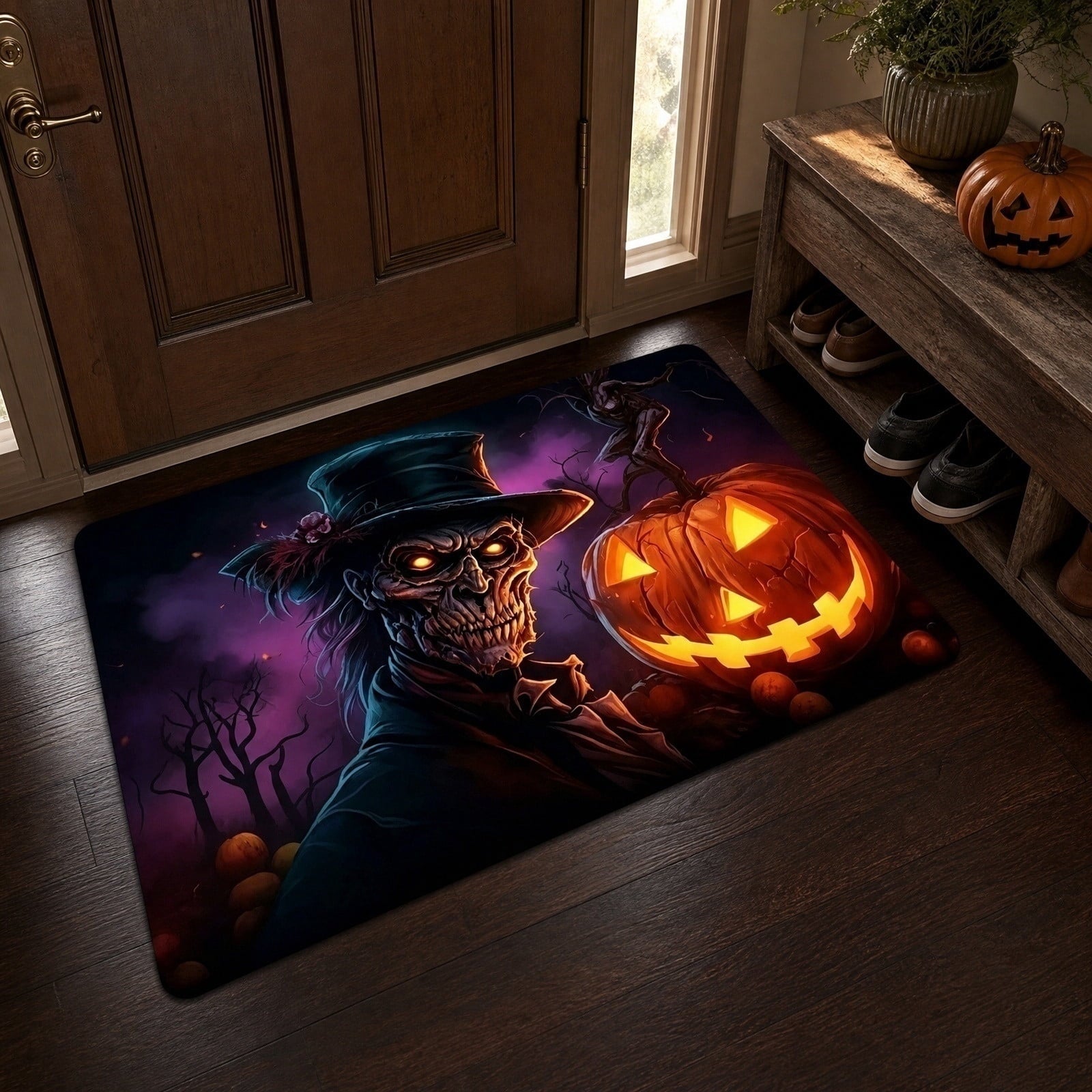 OutmaxHome Halloween Theme Cute Ghost Print Doormat, 15.8x23.6 Inch Non-Slip Absorbent Mat, Easy to Clean, for Front Door, Porch, Farmhouse