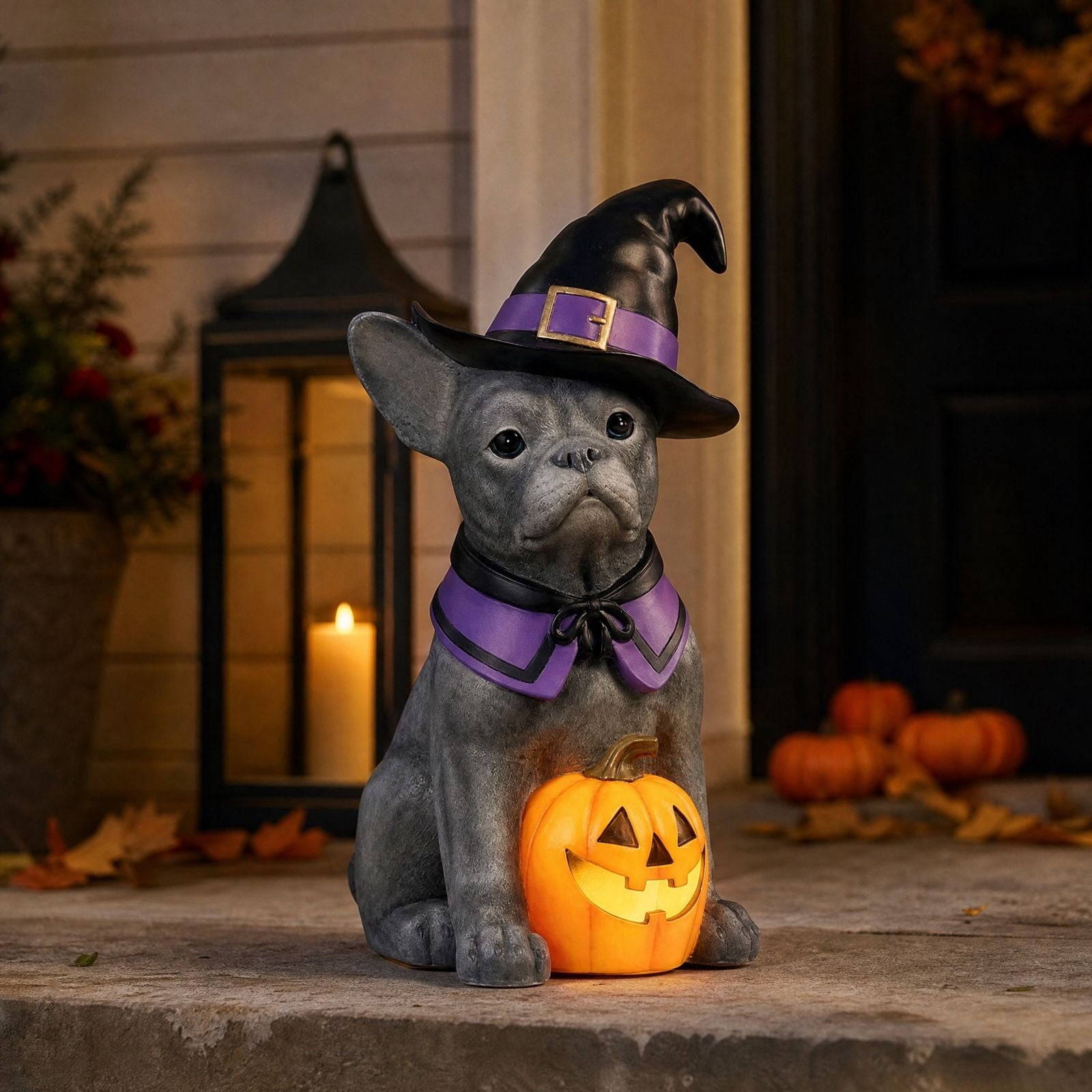Clearance Halloween Schnauzer Bat Figurine with Ghost Bucket, 8 inch Resin Cute Dog Gifts Tabletop Decor