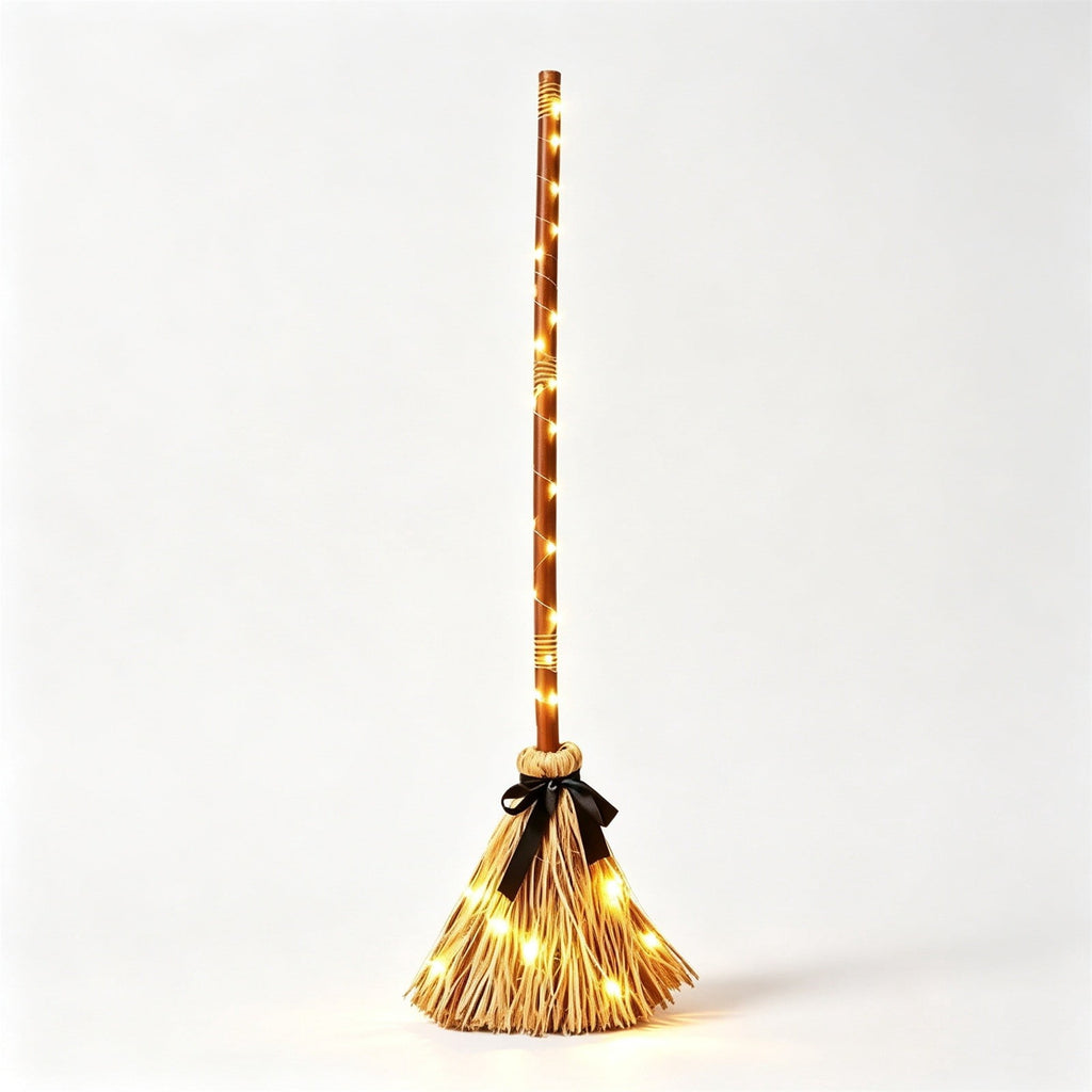 Halloween Decoration Indoor, 5.5 Ft Giant Light-Up Witches Broom, Rustic Halloween Decor for Porch, Yard, Front Door