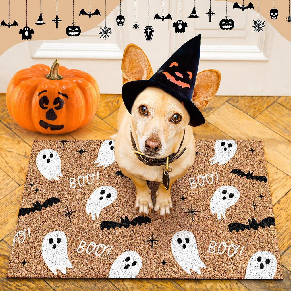 Jinswick Halloween Doormat Coir Ghost Welcome Doormat Funny Halloween Boo Bat Door Mat with Anti-Slip Rubber Non Slip Floor Mat for Indoor Front Door Entrance Decor, 16 x 24 Inch(Amusing)