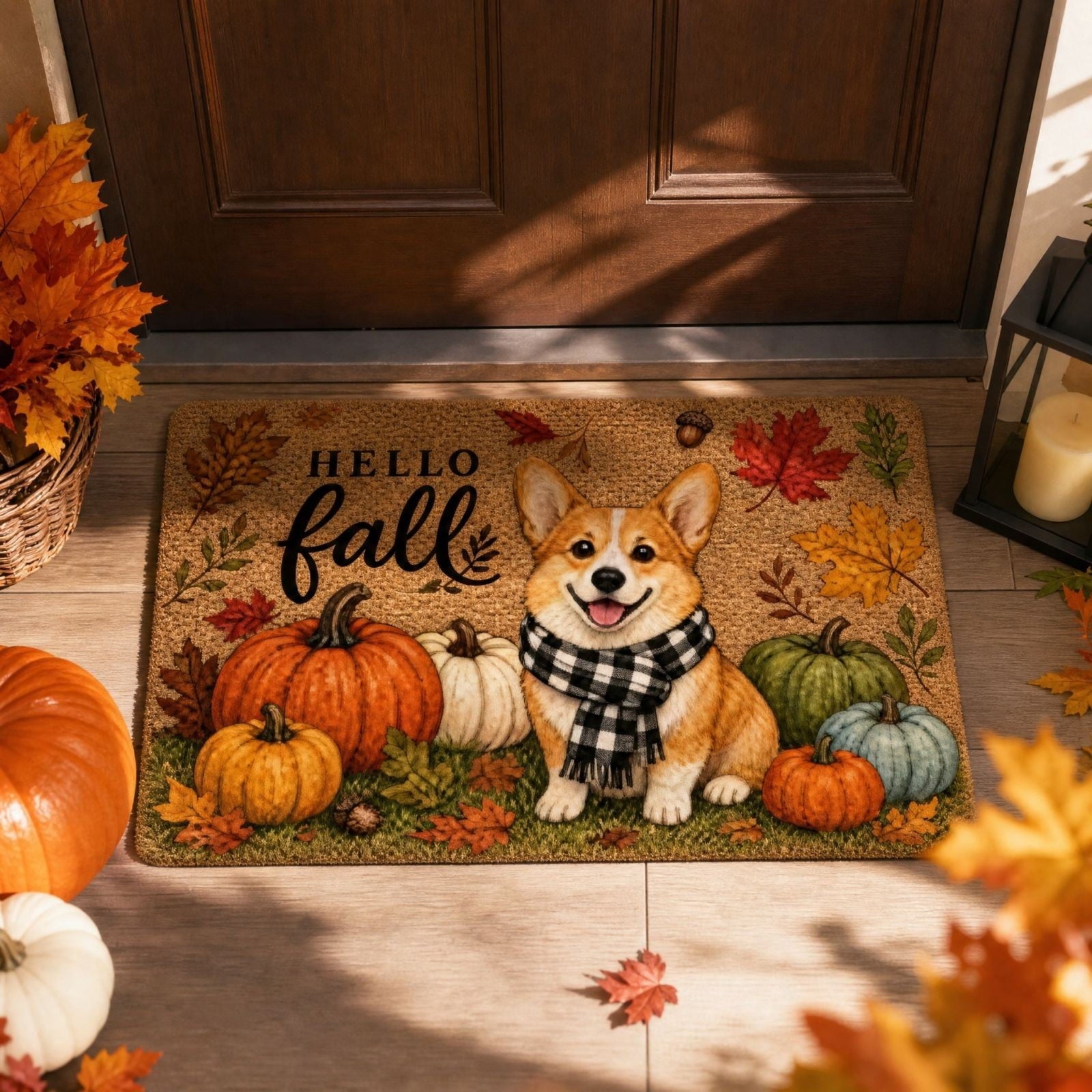 syligr Halloween Thanksgiving Doormat with Maple Leaf & Pumpkin Patterns - Non-Slip Floor Mat for Entryway, Kitchen, Porch, Fall Harvest Decor Rug with Anti-Fatigue Backing, Gift for Thanksgiving
