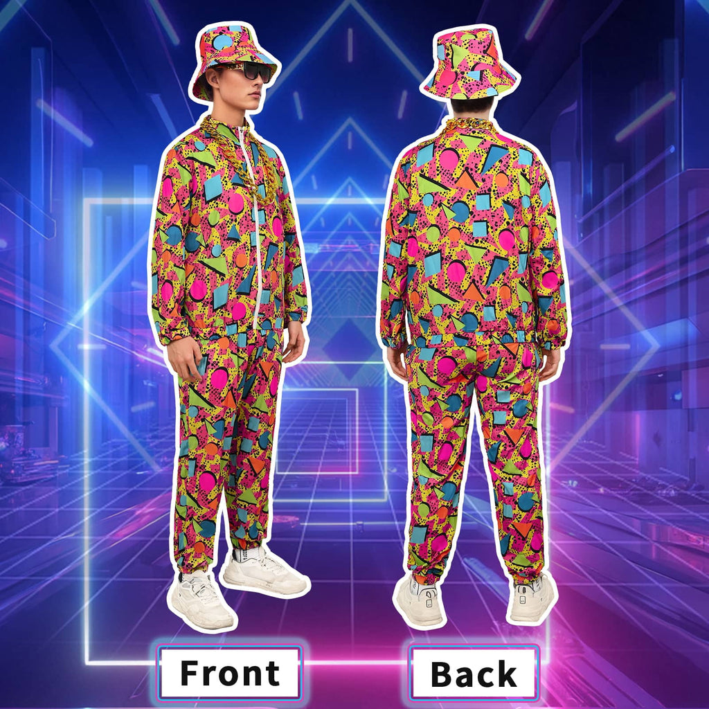 GYQMBT 80s 90s Men's Sportswear, Party Hip Hop Windbreaker 90s Disco Sportswear, 80s Adult Bizarre Costume 8 Piece Set, Black, M