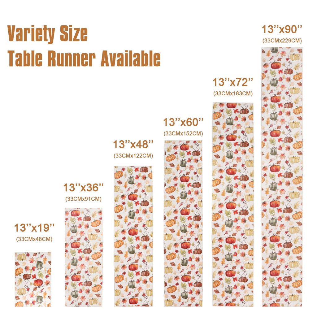 OVZME Joyce Fall Leaves Table Runner for Kitchen Dining Table, Thanksgiving Autumn Printed Harvest Pumpkins Maple Leaves for Halloween Holiday Home Decorations, Water-Proof, Washable, 13" W x 90" L