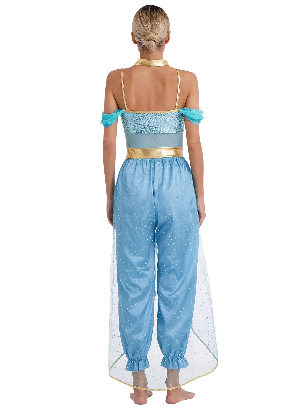 YiZYiF Women's Arabian Princess Dance Costume Halloween Party Fancy Dress Shiny Belly Dance Jumpsuit Turquoise B 4XL
