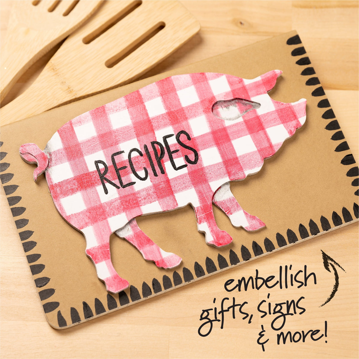 (2 pack) Plaid Surfaces Layered Wood Shape, Pig