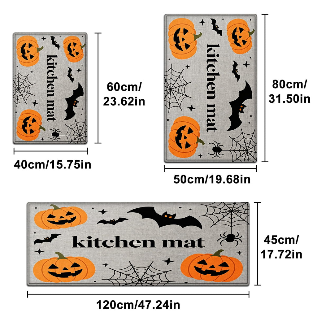 YIMEIS Halloween Pumpkin Lanterns 3Pcs Flannel Mat and Kitchen Rugs Set,Soft Non-slip,Perfect for Home Bathroom