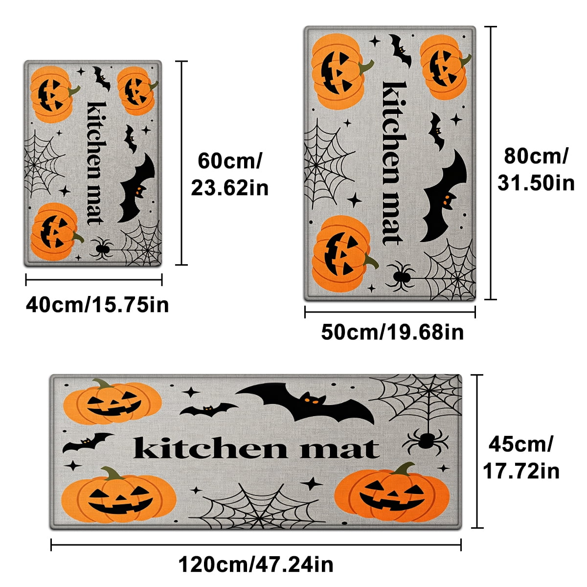 YIMEIS Halloween Pumpkin Lanterns 3Pcs Flannel Mat and Kitchen Rugs Set,Soft Non-slip,Perfect for Home Bathroom