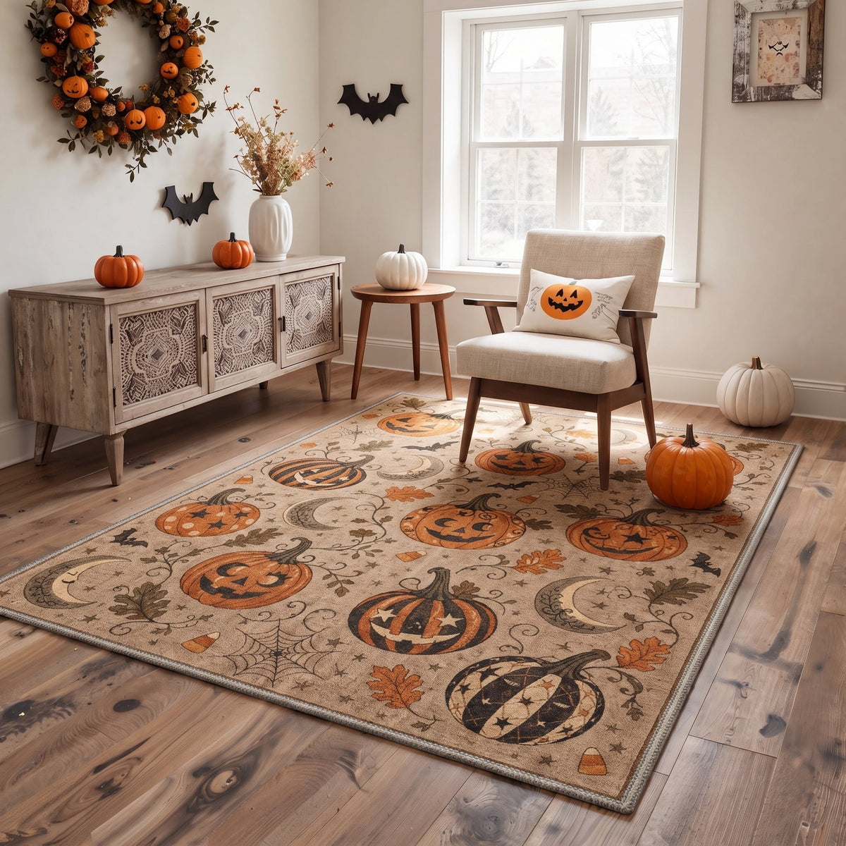 GENIMO 2'x3' Halloween Doormat, Washable Non Slip Soft Whimsical Cat Outdoor Door Mat for Front Door Covered Porch Patio Entryway, Rustic Black
