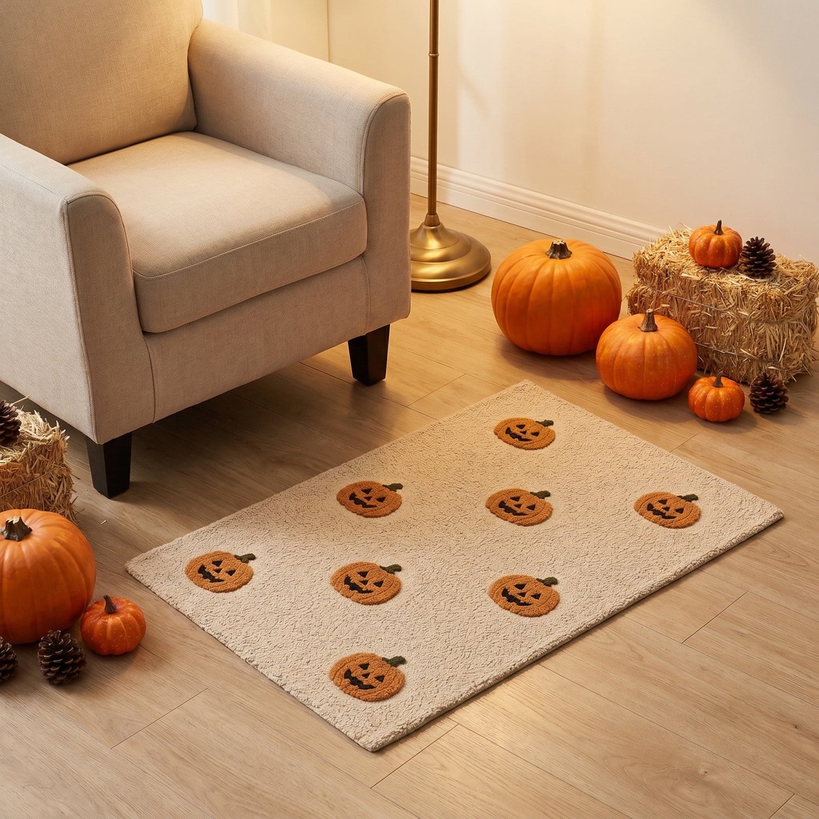 OutmaxHome Halloween Theme Cute Ghost Print Doormat, 15.8x23.6 Inch Non-Slip Absorbent Mat, Easy to Clean, for Front Door, Porch, Farmhouse