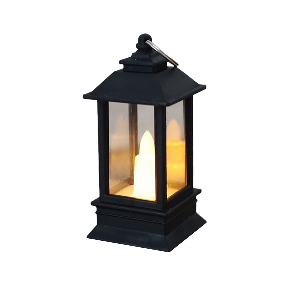 Lanterns Decorative Indoor & Outdoor- Black Candle Lantern, 3.7in Waterproof LED Lantern for Patio & Porch, Battery-Powered Hanging Vintage Lanterns with Timer for Weddings, Transparent