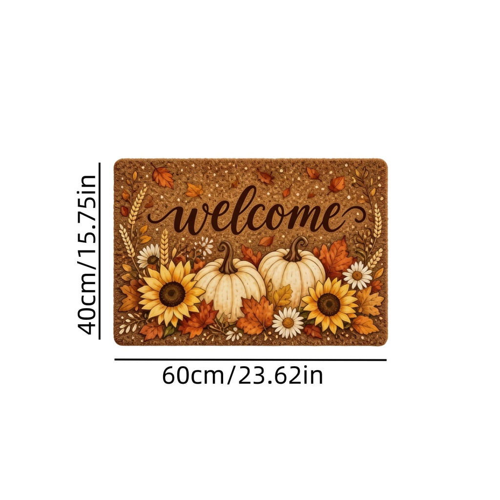 Fall Thanksgiving Welcome Doormat with Pumpkin Maple Leaf Design 15.75 x 23.62 Inch Crystal Velvet Seasonal Rug for Entryway Kitchen Home Decor