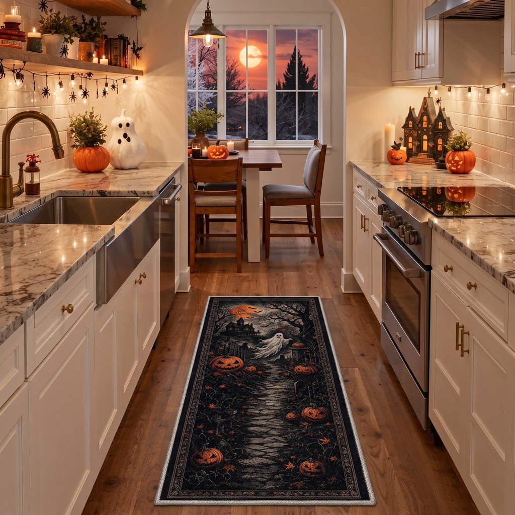 GENIMO 2'x3' Halloween Doormat, Washable Non Slip Soft Whimsical Cat Outdoor Door Mat for Front Door Covered Porch Patio Entryway, Vintage Black