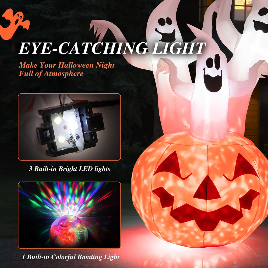 Costway 6 FT Inflatable Halloween Tree White Ghosts with Pumpkin Decor w/ Rotating Lamp