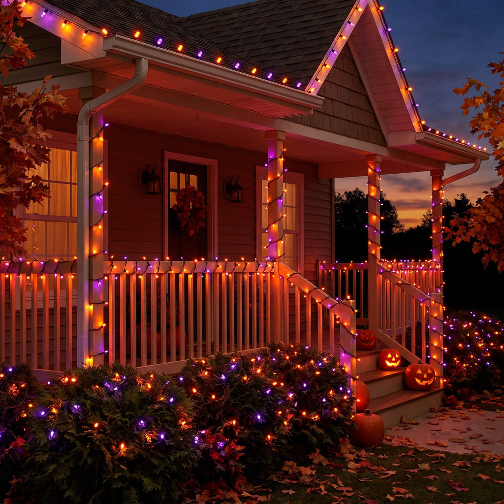 Indoor/Outdoor 100-Count LED Color Sync Dome String Lights, Purple and Orange, 19.5', Halloween by Way To Celebrate