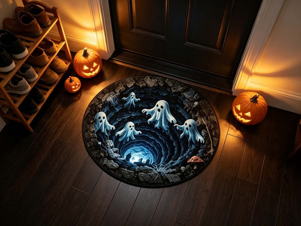 3D Halloween Round Rug, Illusion Halloween Round Mat, Funny Rug with Non-Slip Soft Visual Effect Door Mat for Living Room Indoor Decor