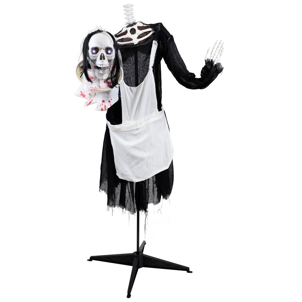 Northlight LED Animated Head-in-Hand Skeleton Maid Halloween Decoration - 57" - White Lights