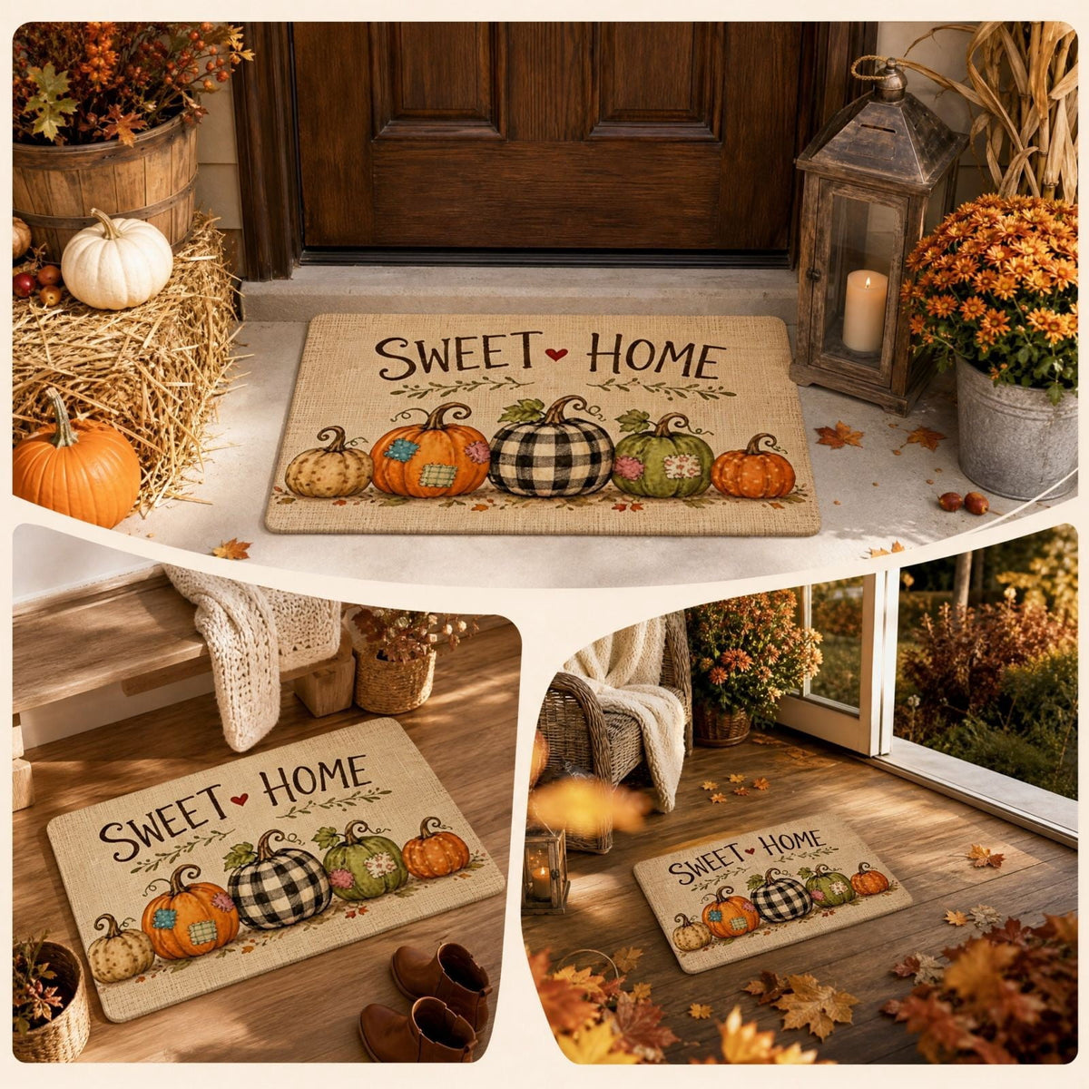 Autumn Door Mat for Entryway, 16x24 Inch, Fall-Themed Floor Doormat for Home Decor, Non-Slip Rug Mat for Living Room, Kitchen, Bedroom, Gifts for Fall Lovers (E)